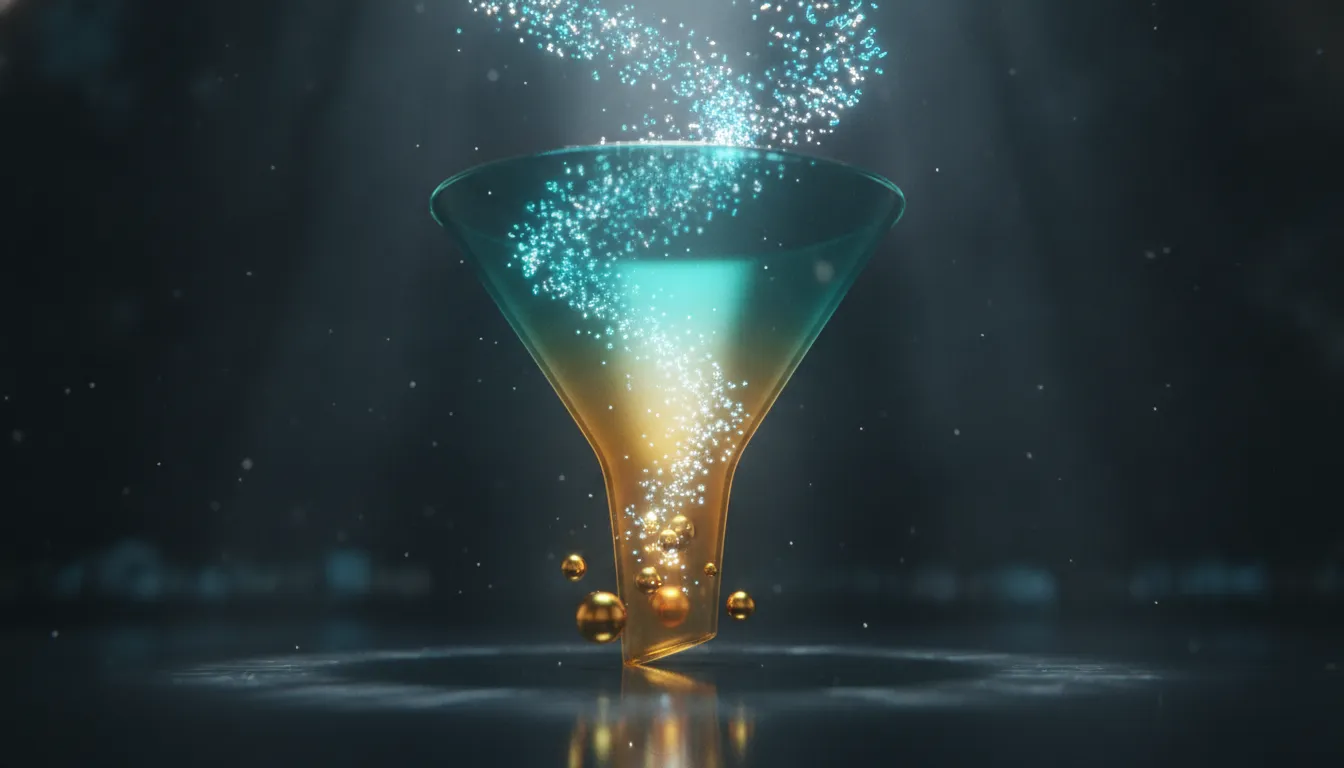 A glowing funnel converting clicks into customers
