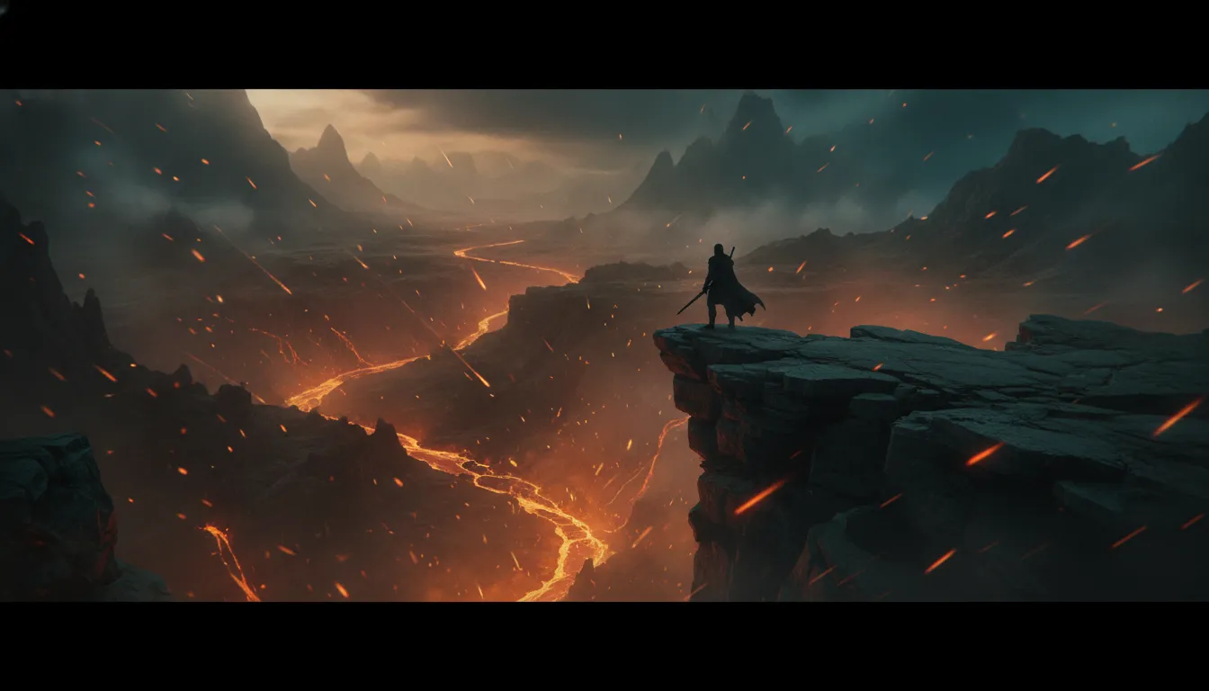 An epic action-adventure game world rendered cinematically