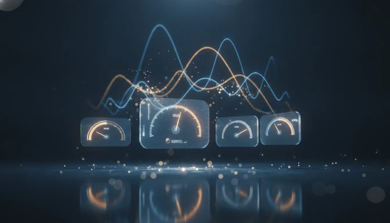 Glowing performance metrics measuring agency success