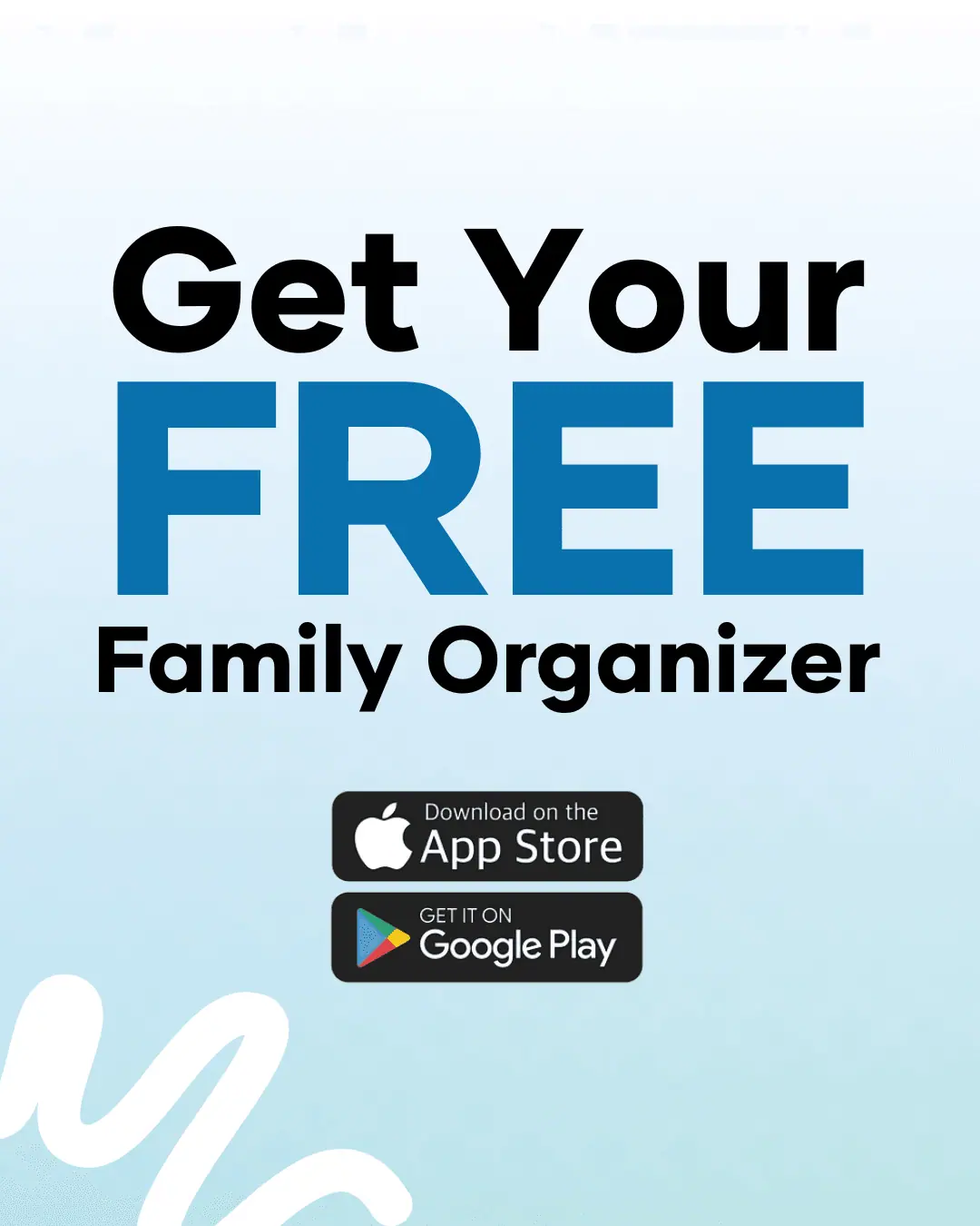 The winning Podz family organizer static ad, inviting people to get the free app.